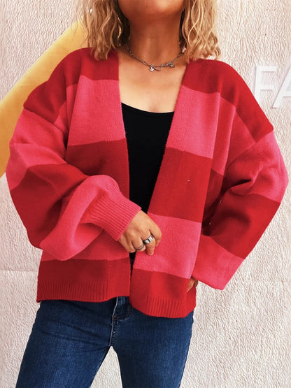 Women's Color Block Open Front Cardigan Sweater