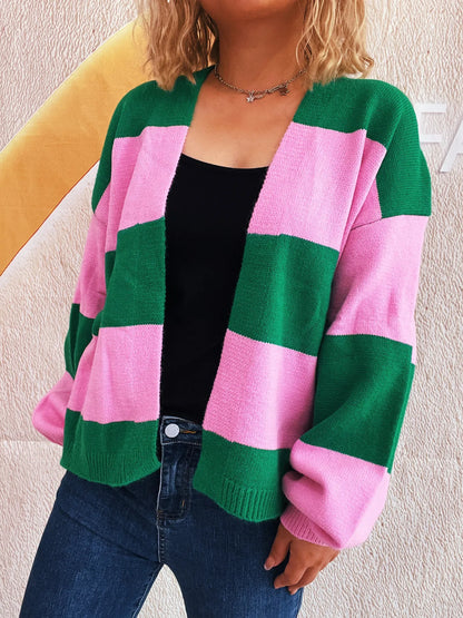 Women's Color Block Open Front Cardigan Sweater