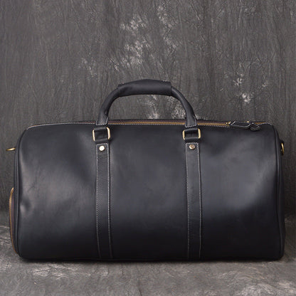 Full Grain Leather Duffle Bag with Shoe Compartment, Vintage Men's Weekender Travel Bag