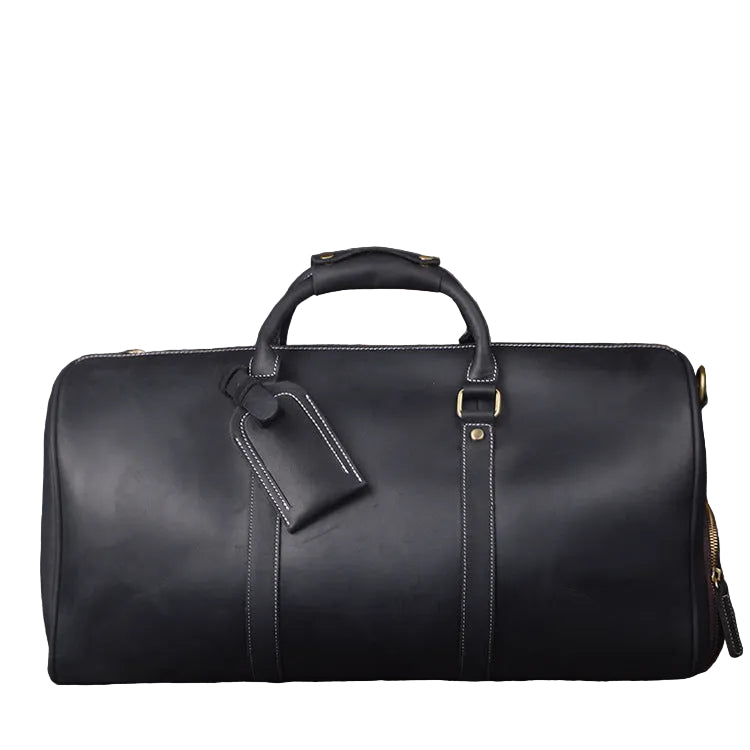 Full Grain Leather Duffle Bag with Shoe Compartment, Vintage Men's Weekender Travel Bag