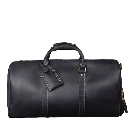 Full Grain Leather Duffle Bag with Shoe Compartment, Vintage Men's Weekender Travel Bag