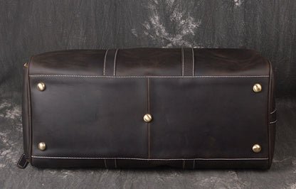 Full Grain Leather Duffle Bag with Shoe Compartment, Vintage Men's Weekender Travel Bag