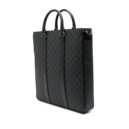 Black patterned tote bag on a white background