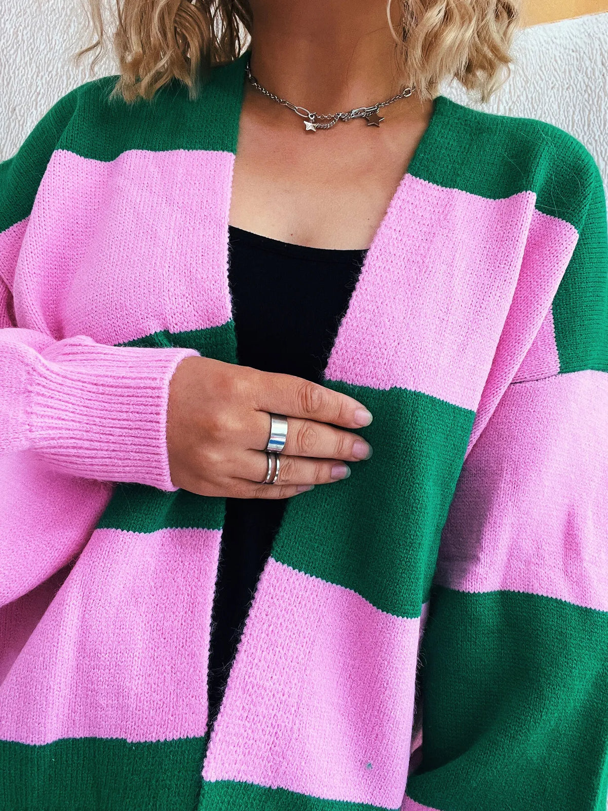 Women's Color Block Open Front Cardigan Sweater