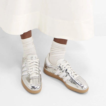 adidas Samba OG Silver Metallic Cracked Leather (Women's)