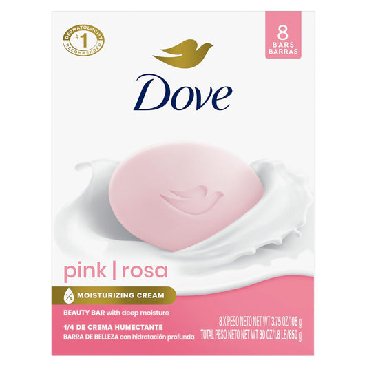 Dove Beauty Bar Soap Pink Rosa, 8 Bars for Soft, Smooth Skin, Cleans & Moisturizes 3.75 oz