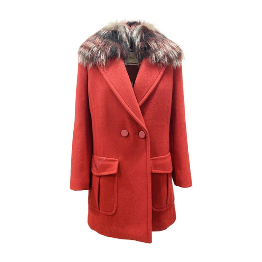Red coat with fur hood on a white background