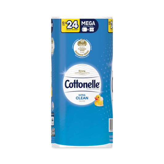 Cottonelle Ultra CleanCare Toilet Paper, Strong Tissue, Mega Rolls, Septic Safe, 1-Ply, White, 284/Roll, 6 Rolls/Pack, 36 Rolls/Carton