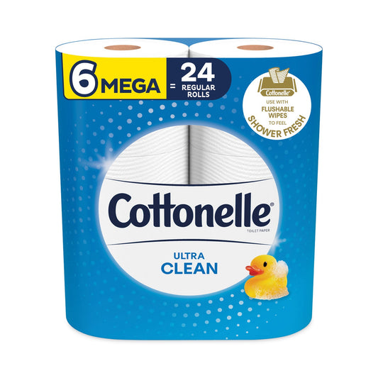 Cottonelle Ultra CleanCare Toilet Paper, Strong Tissue, Mega Rolls, Septic Safe, 1-Ply, White, 284/Roll, 6 Rolls/Pack, 36 Rolls/Carton