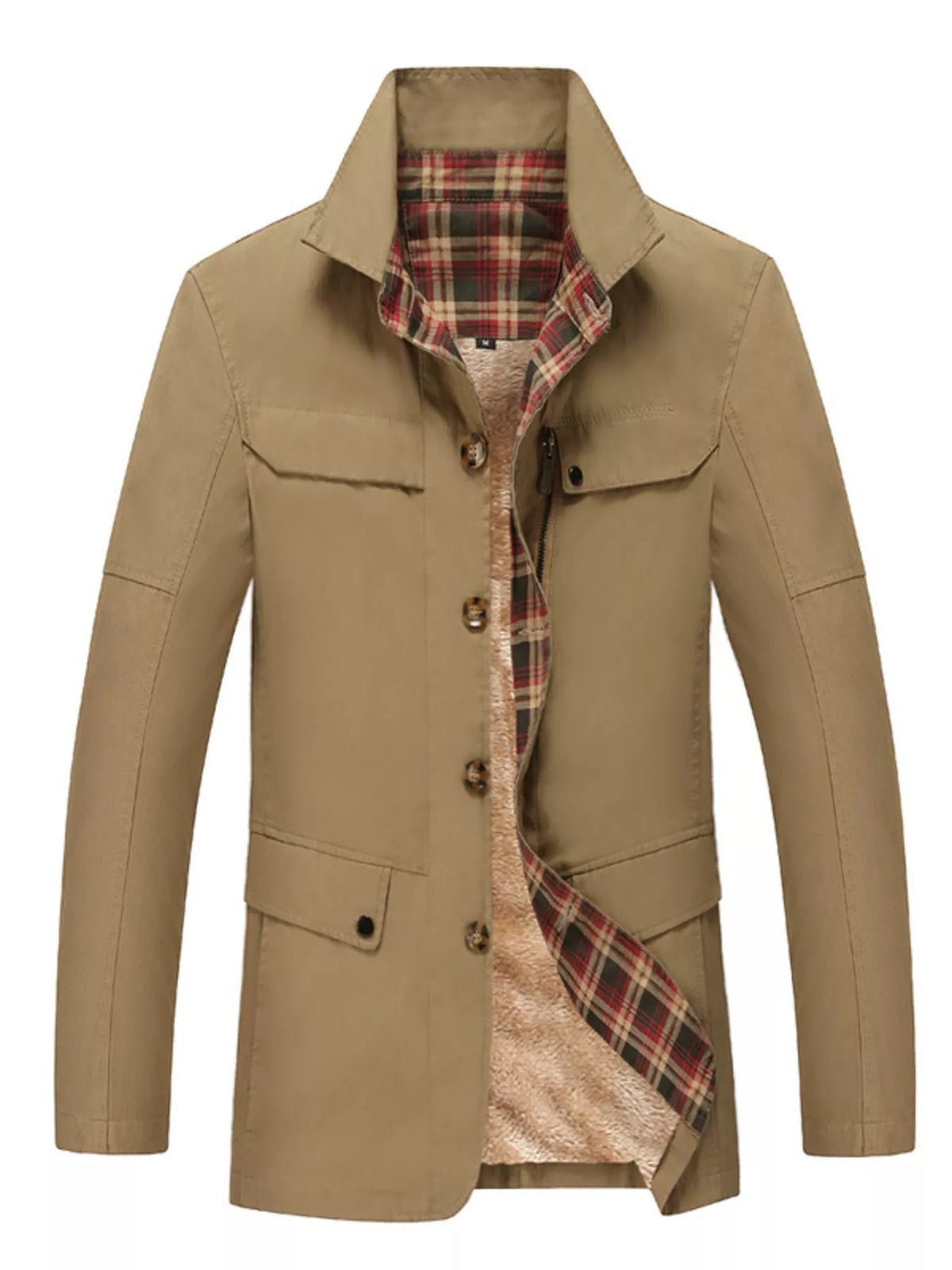 Men's Plus Size Casual Plaid Lined Warm Jacket