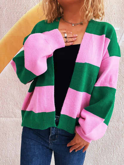 Women's Color Block Open Front Cardigan Sweater