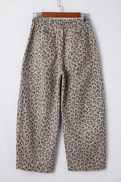Camo & Leopard Denim Drawstring Waist Barrel Jeans