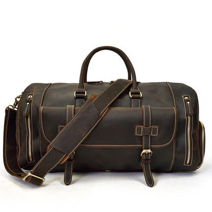 Full Grain Crazy Horse Leather Duffle Bag,  Vintage Handmade Weekender Travel Luggage