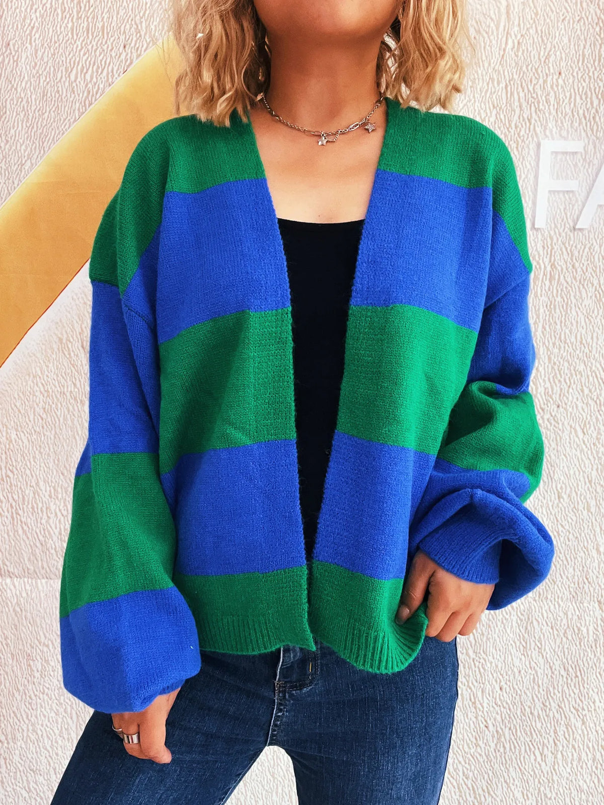 Women's Color Block Open Front Cardigan Sweater