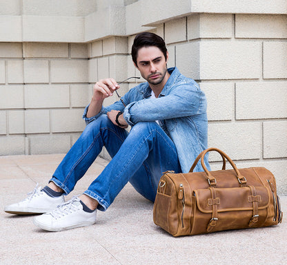 Full Grain Crazy Horse Leather Duffle Bag,  Vintage Handmade Weekender Travel Luggage