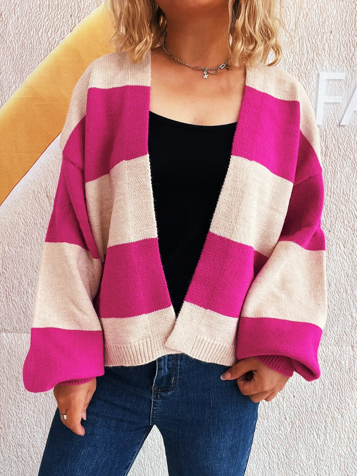 Women's Color Block Open Front Cardigan Sweater