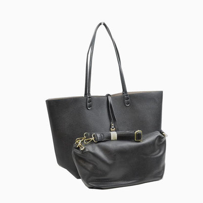 Women's Pebbled Faux Leather Reversible 2 in 1 Tote Shoulder Handbag Crossbody Bag