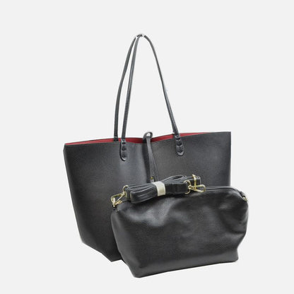 Women's Pebbled Faux Leather Reversible 2 in 1 Tote Shoulder Handbag Crossbody Bag