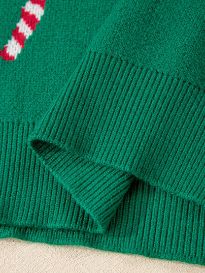 Christmas Candy Cane Holiday Drop Shoulder Sweater