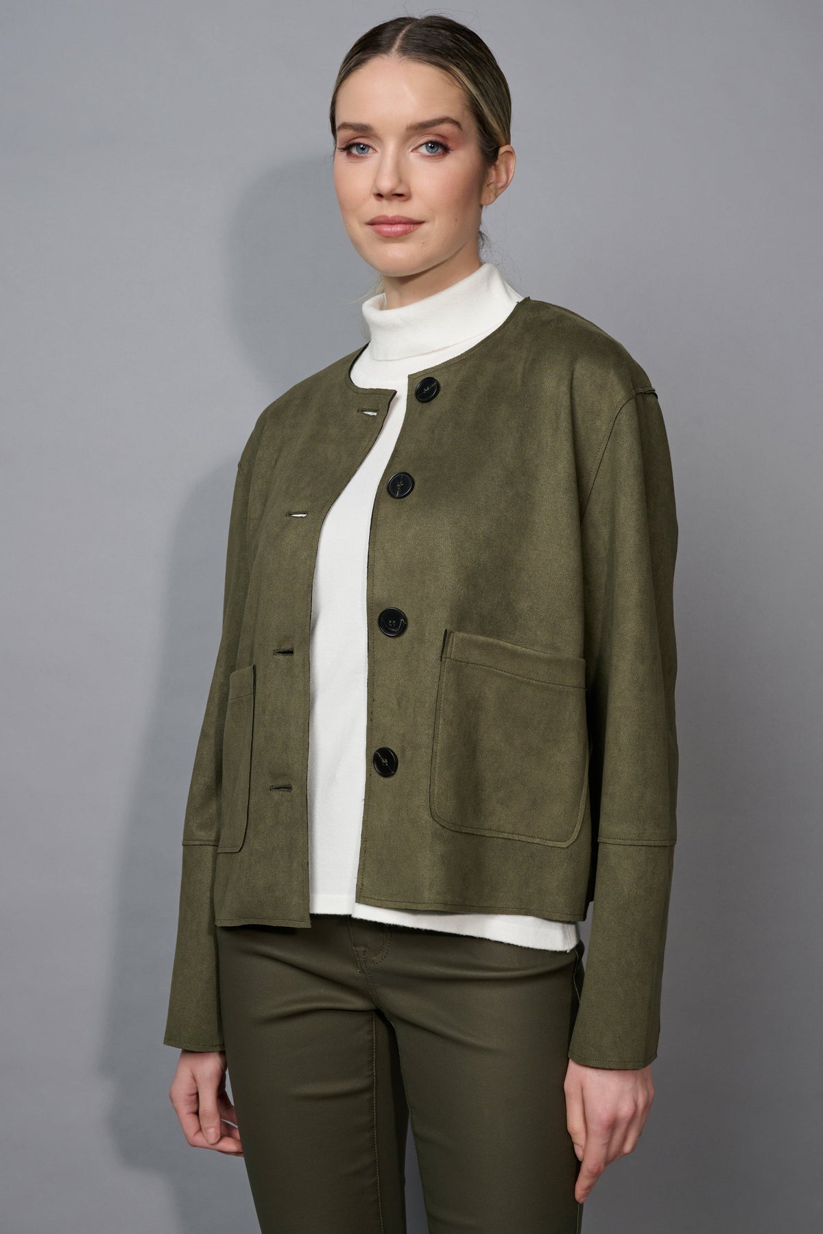 Picadilly Button Front Faux Suede Jacket