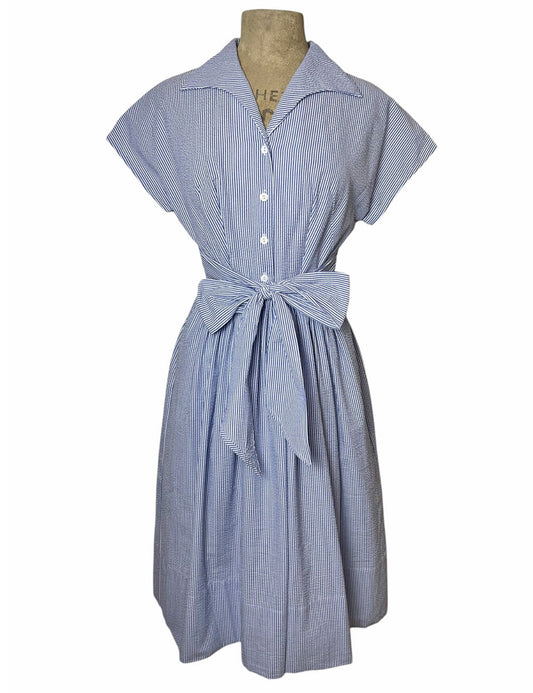 Scout for Loco Lindo 40s Style Denim Blue Seersucker Willow Dress