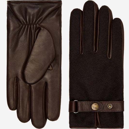 Fabrizio (dark brown) - Italian tweed men’s gloves with touchscreen capability and adjustable snap button