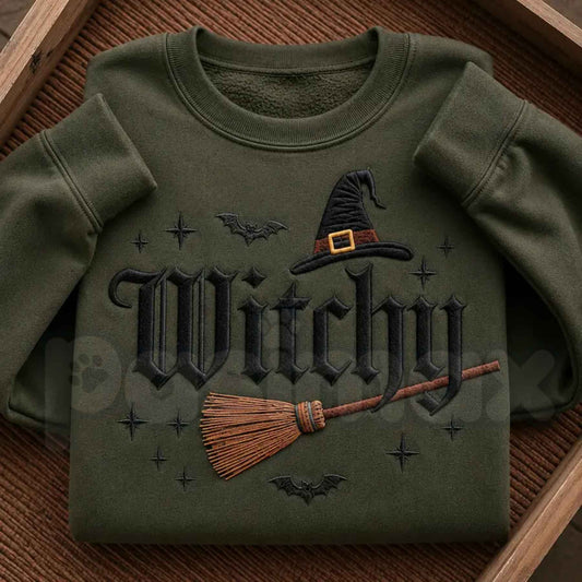 Filmyhub Embroidered Witchy Halloween Sweatshirt – Spooky Aesthetic Crewneck