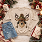 Deer Head Camo Hat Christmas Sweatshirt, Imitation Latch Hook Yarn Cozy Hunting Season Sweater