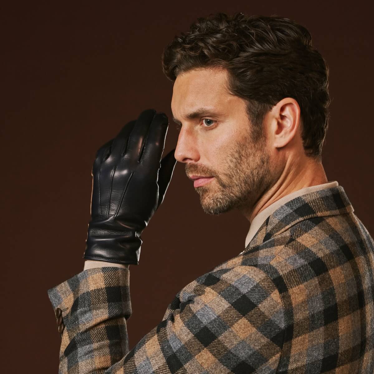 Giovanni (navy blue) - Classic Italian lambskin leather gloves with cashmere lining