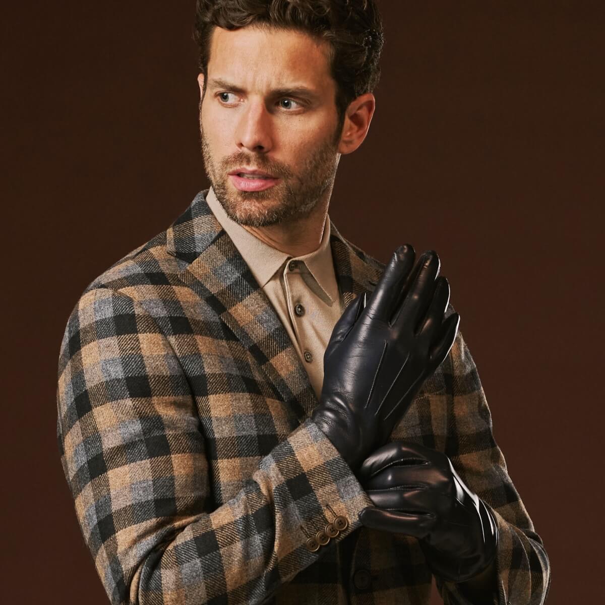 Giovanni (navy blue) - Classic Italian lambskin leather gloves with cashmere lining
