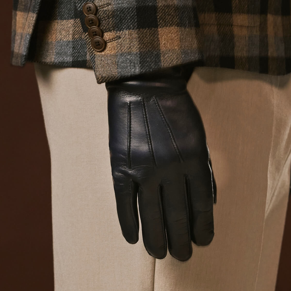 Giovanni (navy blue) - Classic Italian lambskin leather gloves with cashmere lining