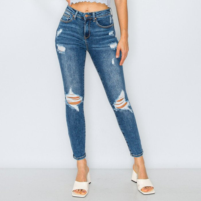 Wax Jean - Women’s Authentic Destructed Push Up Skinny Denim Pants - 90299