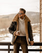 Men’s Brown B3 Flying Aviator Shearling Leather Long Jacket Coat