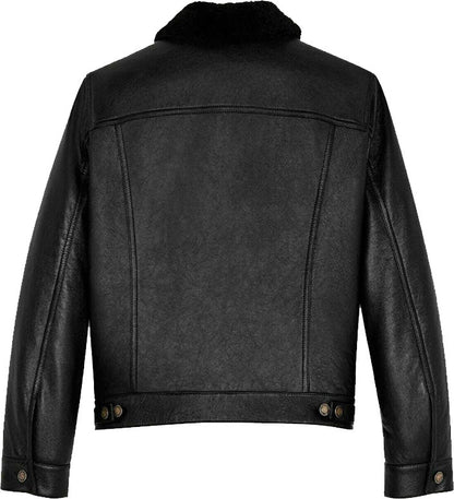 Men’s Denim Style Genuine Leather Jacket With Fur