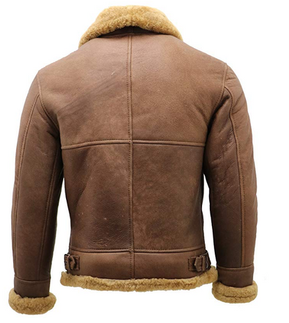 Brown leather jacket with fur lining on a white background