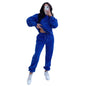 Autumn Winter Solid Color Long Sleeve Hooded Fleece Lined Sweater Women Casual Trousers sets