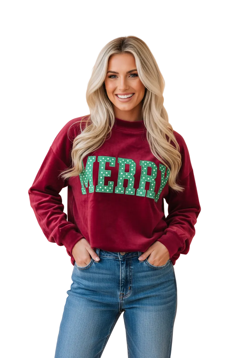 Christmas MERRY Polka Dot Letter Print Velvet Sweatshirt