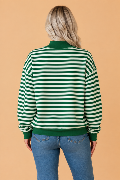 Christmas Letter Print Stripe Mock Neck Sweatshirt