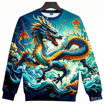Full Print Chinese Dragon Graphic Sweatshirts For Men Women Long Sleeve Casual Round Neck Hoodie Streetwear Mens Sport Tracksuit