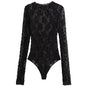 HXAO Women's Bodysuit Lace Bodysuit Autumn Black Cutwork O-Neck Long Sleeves High Spandex Bodysuits Sexy Lingerie For Fine Women