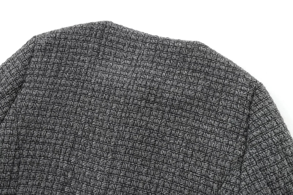 Foridol Tweed Knitted Dark Grey Blazer Coat Women Autumn Winter Gingham Short Coat Office Lady Vintage Buttons Veste