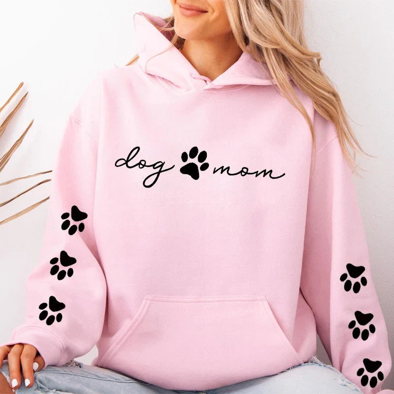 Autumn Winter Hooded Hoodies Women Casual Streetwear Dog and Mom Printed Sweatshirts Long Sleeve