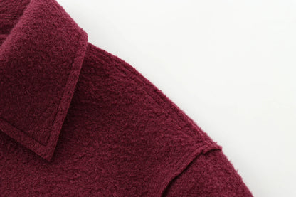 Foridol Autumn Winter Thick Burgundy Coat Jacket Women Zip Closure Turn Down Collar Short Jacket Veste Casual Angola Red Coat