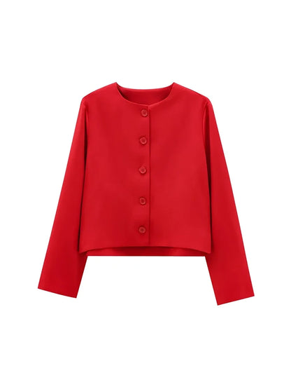Foridol Solid O-neck Single Breasted Black Blazer Coat Women Autumn Winter Short Jacket Office Lady Vintage Buttons Veste