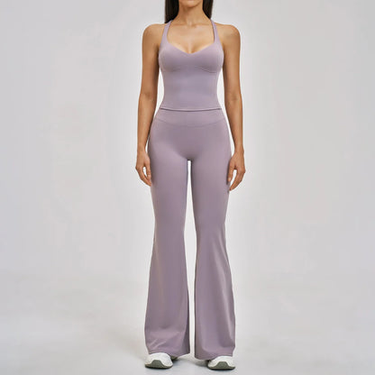 Summer Yoga Set Women Back Cross Shock-absorbing Slim Sports Tank Top Exercise Sets Outwear Running Flare Leggings Fitness Suits