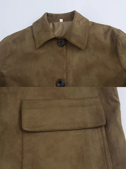 Foridol Casual Brown Jacket Women Autumn Winter Loose Short Buttons Coat Suede New Fashion Jacket Femme Veste