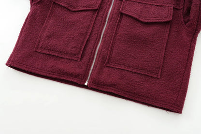 Foridol Autumn Winter Thick Burgundy Coat Jacket Women Zip Closure Turn Down Collar Short Jacket Veste Casual Angola Red Coat