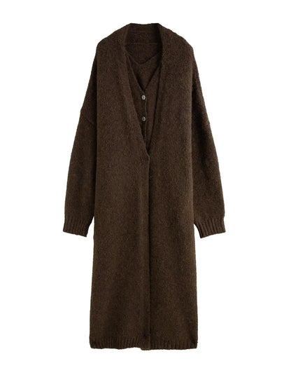 Winter Plus Size Knit Vest and Long Coat Set