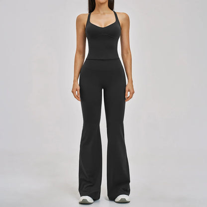 Summer Yoga Set Women Back Cross Shock-absorbing Slim Sports Tank Top Exercise Sets Outwear Running Flare Leggings Fitness Suits