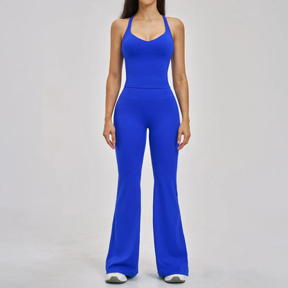 Summer Yoga Set Women Back Cross Shock-absorbing Slim Sports Tank Top Exercise Sets Outwear Running Flare Leggings Fitness Suits